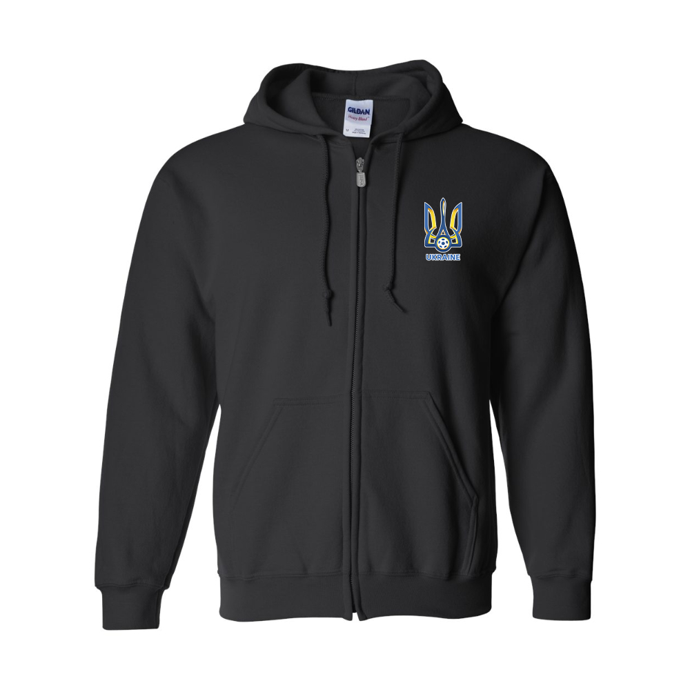 Men's Ukraine National Football Soccer Team Gildan  Heavy Blend Full Zip Hooded Sweatshirt